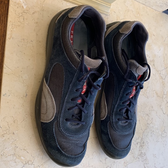 Prada suede sneakers. Sz 11. Blue/grey side w/dark grey mesh.Worn once inside !! - Picture 7 of 12